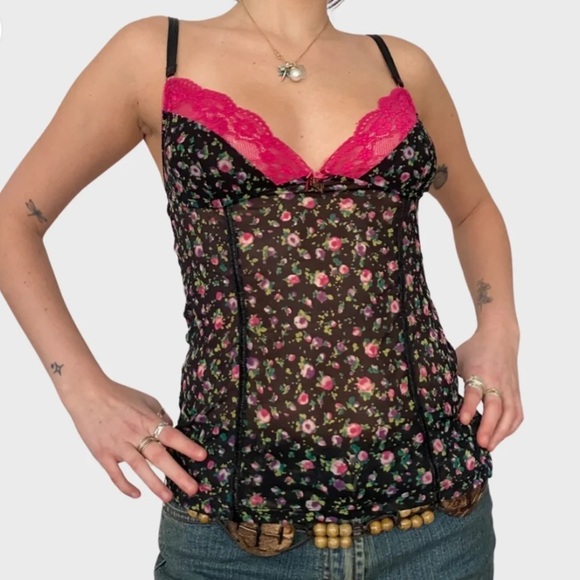 Dolce & Gabbana Vintage Black Floral mesh lace cami top bustier corset top S - Picture 13 of 14